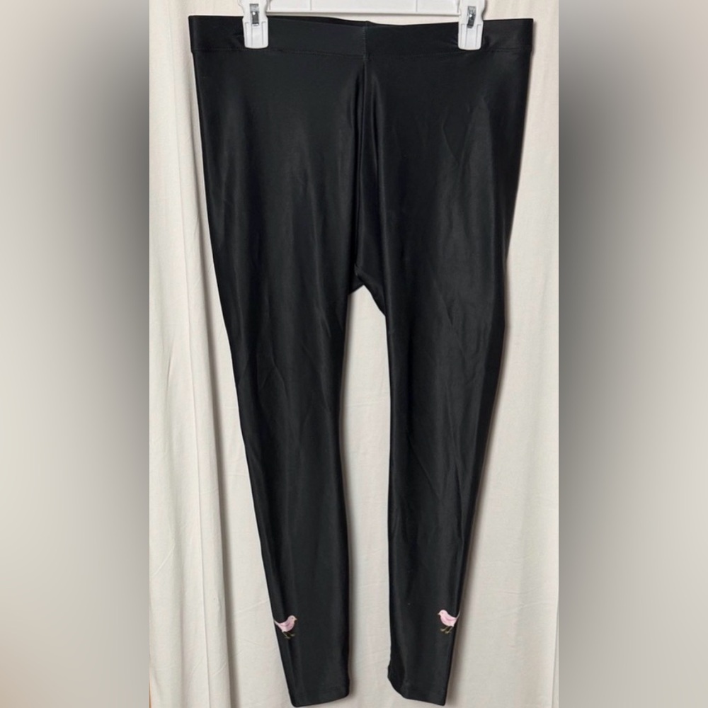 girls golf Pink Birdie Black Faux Leather Leggings Size Large